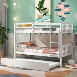 Twin Over Twin Wood Bunk Bed With Trundle, Safety Rail And Ladder-ModernLuxe -ModernLuxe GUEST 3aa567b6 439d 4640 88b2 a0282a6ec70d