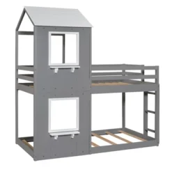 Twin Over Twin Wood Bunk Bed With Roof, Window, Guardrail, And Ladder-ModernLuxe -ModernLuxe GUEST 3ada6ebb 6700 4d7d 8d39 b0d754d3d15c