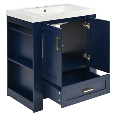 30" Bathroom Vanity With Single Sink, Drawer And Double Sided Storage Shelf, Navy Blue - ModernLuxe 6 30" Bathroom Vanity With Single Sink, Drawer And Double Sided Storage Shelf, Navy Blue - ModernLuxe - Image 4