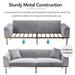 Modern Velvet Loveseat Sofa With Metal Legs And Two Pillows-ModernLuxe -ModernLuxe GUEST 3c7a6dc7 9459 4fa4 bd4f d8bf46ba2a43