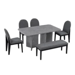 6 PCS Wood Dining Table Set With Faux Marble Veneer Table And Upholstered Chairs-ModernLuxe -ModernLuxe GUEST 3cc10ab7 0d9c 40cc b21d 65647be6862c