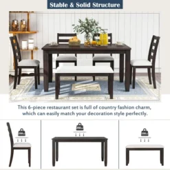 6 PCS Rustic Wood Dining Table Set, Rectangular Table With 4 Chairs & Bench-ModernLuxe -ModernLuxe GUEST 3ce2cf5a 0d0a 43a4 b694 155008ad1743