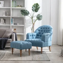 Mid Century Button-Tufted Upholstered Accent Chair Set With Linen Fabric And Ottoman-ModernLuxe 27 Mid Century Button-Tufted Upholstered Accent Chair Set With Linen Fabric And Ottoman-ModernLuxe -ModernLuxe GUEST 3db4b380 85cb 49ff 8ace 5ada3a3ee597