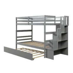 Twin Over Twin Bunk Bed With Trundle, Stairs And Storage Shelves-ModernLuxe -ModernLuxe GUEST 3deaafa1 60ab 431d b5eb 51be10be74ef