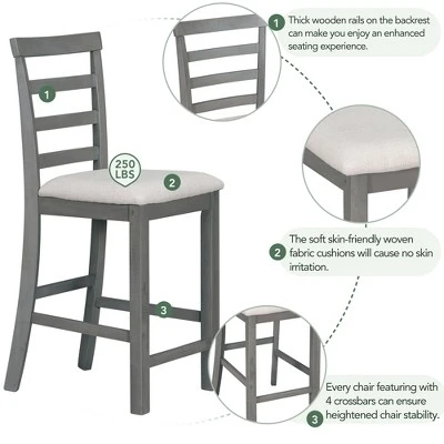 5 PCS Wood Counter Height Dining Table Set With Integrated 9 Bar Wine Compartment, Wineglass Holders And Padded Chairs-ModernLuxe 8 5 PCS Wood Counter Height Dining Table Set With Integrated 9 Bar Wine Compartment, Wineglass Holders And Padded Chairs-ModernLuxe - Image 6