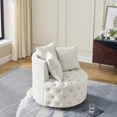 Button Tufted Living Room Upholstered Swivel Chair With Movable Wheels And 3 Pillows - ModernLuxe 4 Button Tufted Living Room Upholstered Swivel Chair With Movable Wheels And 3 Pillows - ModernLuxe - Image 2