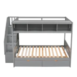 Twin Over Full Bunk Bed With Shelves, Storage Staircase And 2 Drawers - ModernLuxe -ModernLuxe GUEST 40172507 d474 479c a68b 5c0cc0a22633