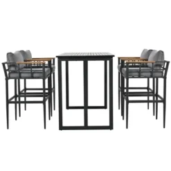 Steel Outdoor Dinner Set With Acacia Wood Handrails For Patio, Balcony Or Backyard,Black - ModernLuxe -ModernLuxe GUEST 4061ed10 b589 4f79 a90b 74586eeb7b14