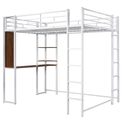 Full Size Metal Loft Bed With 2 Shelves And One Desk - ModernLuxe 9 Full Size Metal Loft Bed With 2 Shelves And One Desk - ModernLuxe - Image 7