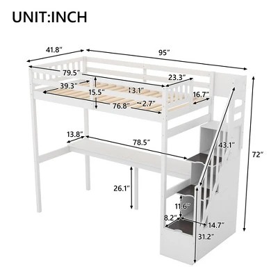Twin Size Loft Bed With Storage Staircase And Built-in Desk-ModernLuxe 4 Twin Size Loft Bed With Storage Staircase And Built-in Desk-ModernLuxe - Image 2