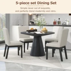 5 PCS Dining Table Set, Retro Round Table With 4 Upholstered Chairs-ModernLuxe 17 5 PCS Dining Table Set, Retro Round Table With 4 Upholstered Chairs-ModernLuxe -ModernLuxe GUEST 4154eefe a541 4c5e b36c f8b5422daa38