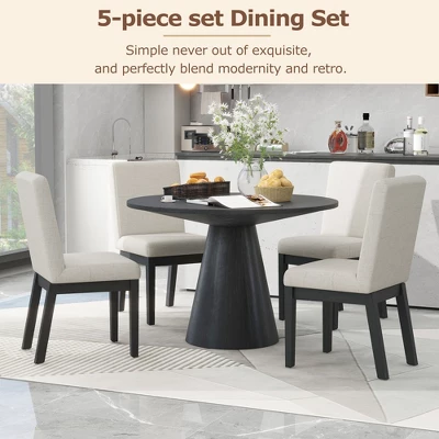 5 PCS Dining Table Set, Retro Round Table With 4 Upholstered Chairs-ModernLuxe 5 5 PCS Dining Table Set, Retro Round Table With 4 Upholstered Chairs-ModernLuxe - Image 3