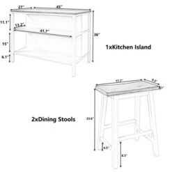 3-Piece Kitchen Island Set With 2 Stools-ModernLuxe -ModernLuxe GUEST 4171abe3 a636 4467 a242 402e9bf4e3df