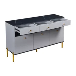 Contemporary Dressing Table With LED Lights And Marble Top, Gray - ModernLuxe -ModernLuxe GUEST 41b17506 e36b 4d06 bfc8 cc7c08a16e60