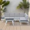 Industrial Aluminum Outdoor Patio Furniture Set Of 5 With End And Coffee Tables, White+Gray - ModernLuxe -ModernLuxe GUEST 420777f3 15c9 4a73 9957 6973f16983b0