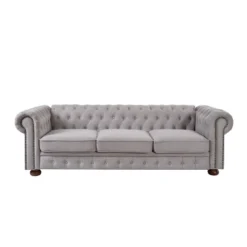 Chesterfield Linen Tufted Nailhead Upholstered Sofa With Wooden Legs - ModernLuxe -ModernLuxe GUEST 4277bd5a c437 42f5 97ca 6f957dd6006a