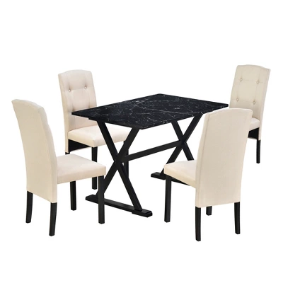 5 PCS Wood Dining Table Set With Faux Marble Tabletop And Upholstered Dining Chairs-ModernLuxe 8 5 PCS Wood Dining Table Set With Faux Marble Tabletop And Upholstered Dining Chairs-ModernLuxe - Image 6