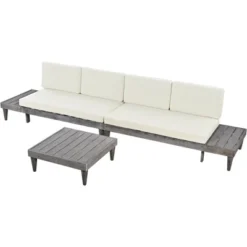 Outdoor 3-Piece Garden Solid Wood Furniture Sofa With Coffee Table, Side Table And Cushions, Gray+Beige - ModernLuxe -ModernLuxe GUEST 434f6683 d332 4e34 a523 daf2d053a5c3