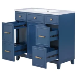 36" Bathroom Cabinet With Sink, Soft Close Doors And Drawers, Navy Blue - ModernLuxe -ModernLuxe GUEST 4480d2a4 07a7 40eb 9602 e0b89f47ca5a
