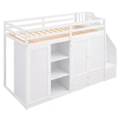 Functional Twin Loft Bed With 3 Shelves, 2 Wardrobes, 2 Drawers And Ladder With Storage-ModernLuxe -ModernLuxe GUEST 450cda3a fd1b 4443 9cd7 c809f87318f4
