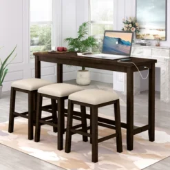 Rustic 4-Pieces Counter Height Dining Set With Fabric Padded Stools And Socket-ModernLuxe -ModernLuxe GUEST 45ab8d19 f1c4 44d1 8130 55faa7ae9807