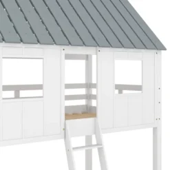 Twin Over Twin Low Bunk Beds With House Shaped Roof And Guardrail, White-ModernLuxe -ModernLuxe GUEST 462b17b4 801d 456b 8355 689dcef66273