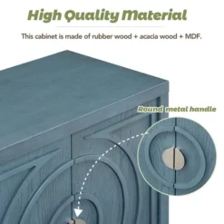 Retro 60" Sideboard With Circular Groove Design And Round Metal Handle-ModernLuxe -ModernLuxe GUEST 462c62d5 3979 49a5 a1a0 1f5d27b1ef56