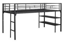 Metal Twin Size Low Loft Bed With Storage Shelf And Stairs, Black - ModernLuxe -ModernLuxe GUEST 46383bbf a13e 423e 9faf 761b81eed752
