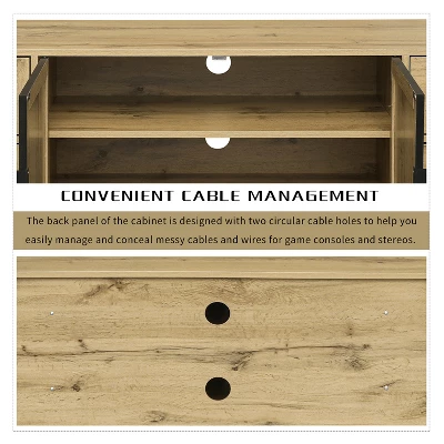 59.09" Elegant Rattan TV Stand With Adjustable Shelves And Wood Grain Finish - ModernLuxe 9 59.09" Elegant Rattan TV Stand With Adjustable Shelves And Wood Grain Finish - ModernLuxe - Image 7