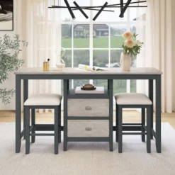 Rustic 3-Piece Counter Height Wood Dining Table Set With 2 Storage Drawers And 2 Stools-ModernLuxe 28 Rustic 3-Piece Counter Height Wood Dining Table Set With 2 Storage Drawers And 2 Stools-ModernLuxe -ModernLuxe GUEST 46b57382 4d1e 4aa1 a9b2 057326ef3362