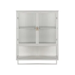 23.62" Glass Door Wall Cabinet With 2-Tier Enclosed Storage, Open Shelves And Towel Rack, White - ModernLuxe -ModernLuxe GUEST 46ca7310 d537 4f8d a2cf 44938fc38cd3