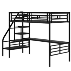 Metal Twin Size Loft Bed With Desk, Black - ModernLuxe -ModernLuxe GUEST 474e4206 3c0f 4419 9a0e 8dee14f0cbdf