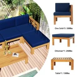 Outdoor Patio Wooden 5 Pieces Modular Sofa Set With Cushions - ModernLuxe -ModernLuxe GUEST 480e7180 6b71 49e5 9e1b 0592712ac6cb