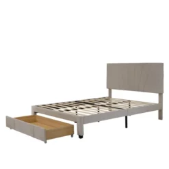 Queen Size Velvet Upholstered Platform Bed With A Big Drawer - ModernLuxe -ModernLuxe GUEST 48207683 18d0 47d2 b65d 7c2908594055