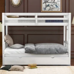 Twin Over Twin Pull-out Bunk Bed With Trundle Bed And Ladder-ModernLuxe -ModernLuxe GUEST 4860263a fbfa 4f2f b7cf 5e26ab82ed38