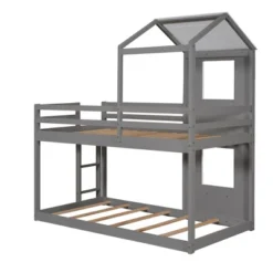 Twin Over Twin Wood Bunk Bed With Roof, Window, Guardrail, And Ladder-ModernLuxe -ModernLuxe GUEST 48bf9e9e fb49 42fc b596 32be112bef3f