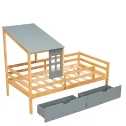 Twin Size House Low Loft Bed With Two Storage Drawers - ModernLuxe -ModernLuxe GUEST 499c6d72 8440 442a 85c3 b5ea1b99e2b6
