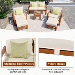Outdoor Patio Wooden 6-Piece Talking Set With Footrest And Cushion For Backyard, Poolside, Balcony - ModernLuxe -ModernLuxe GUEST 49fc4c90 5b4b 409e 96c0 ad03a7c024b6