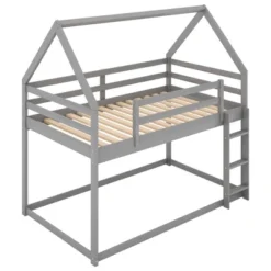 Twin Over Twin House Shaped Bunk Bed With Ladder And Guardrail-ModernLuxe -ModernLuxe GUEST 4a07152c 3c9e 482b 98e0 b23fa9d0314c