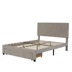 Queen Size Velvet Upholstered Platform Bed With A Big Drawer - ModernLuxe -ModernLuxe GUEST 4a1a038b 5a99 4a28 a50a 0cbf58f08067