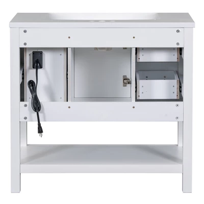 36" White Modern Bathroom Vanity With USB, 3 Drawers, 1 Door And Single Sink - ModernLuxe 10 36" White Modern Bathroom Vanity With USB, 3 Drawers, 1 Door And Single Sink - ModernLuxe - Image 8