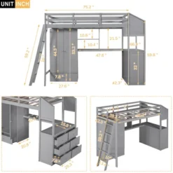 Twin Size Loft Bed With Wardrobe, Drawers And Desk With Shelves - ModernLuxe -ModernLuxe GUEST 4cf5baa2 1bcc 4e57 8206 c849b57b98e0