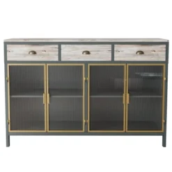 47.6" Modern Freestanding 4 Glass Door Sideboard With 3 Top Drawers, Natural - ModernLuxe 14 47.6" Modern Freestanding 4 Glass Door Sideboard With 3 Top Drawers, Natural - ModernLuxe -ModernLuxe GUEST 4d05cdbb b33d 4cba 850b 6ff37f2c7d80