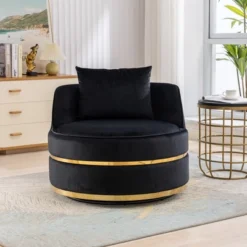 360 Degree Swivel Accent Chair, Velvet Upholstered Barrel Chair With Cushion-ModernLuxe