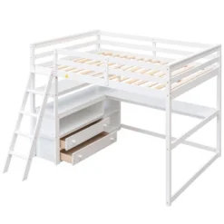 Full Size Loft Bed With Desk, Shelf And Two Built-in Drawers - ModernLuxe 15 Full Size Loft Bed With Desk, Shelf And Two Built-in Drawers - ModernLuxe -ModernLuxe GUEST 4ec9675e 6538 4788 aef0 dc0558b0e140