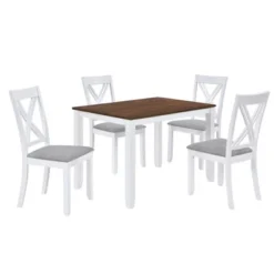 Rustic Minimalist Wood 5-Piece Dining Table Set With 4 X-Back Chairs-ModernLuxe