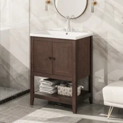 24" Modern Stylish Bathroom Vanity With Porcelain Sink And Open Shelves - ModernLuxe -ModernLuxe GUEST 509ac520 6571 46ac b1de 706bb311ebcc