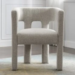 Contemporary Designed Upholstered Accent Chair With Curved Backrest, Wood Dining Chair-ModernLuxe