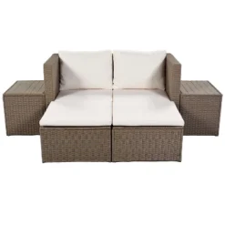 Outdoor Patio 6-Piece PE Wicker Sectional Sofa With 2 Coffee Tables, Brown Wicker + Beige Cushions - ModernLuxe -ModernLuxe GUEST 518d87f0 ecb9 4c33 a423 df8121de410e