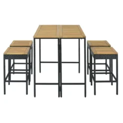 5-Piece Outdoor Patio Wicker Bar Set With Foldable Acacia Wood Top With 4 Stools And 1 Table,Brown - ModernLuxe -ModernLuxe GUEST 52056e76 9891 4761 847d 99ec2f1203ff